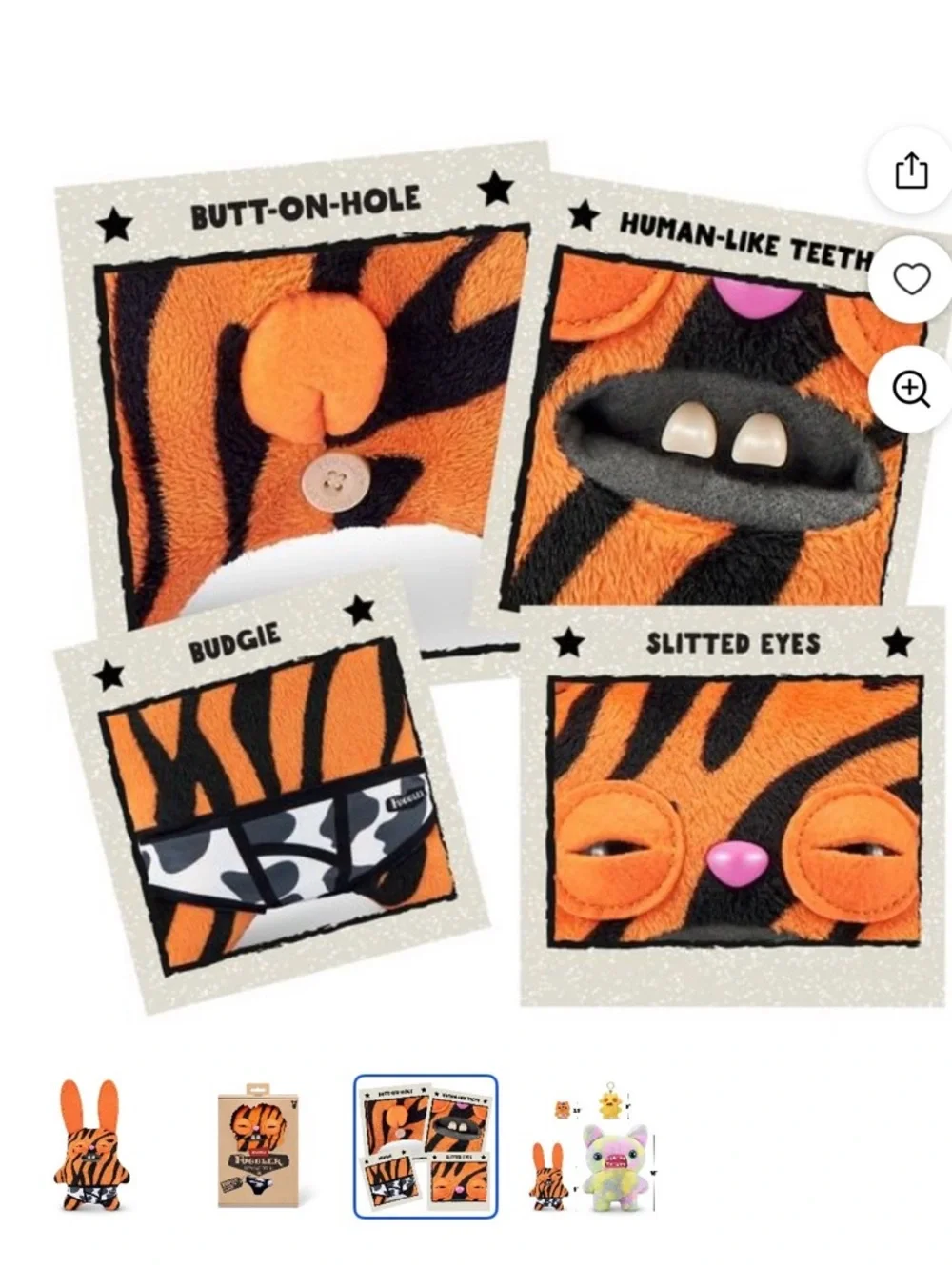 Fuggler Orange Tiger-Stripe Rabid Rabbit Plush - Picture 3 of 5